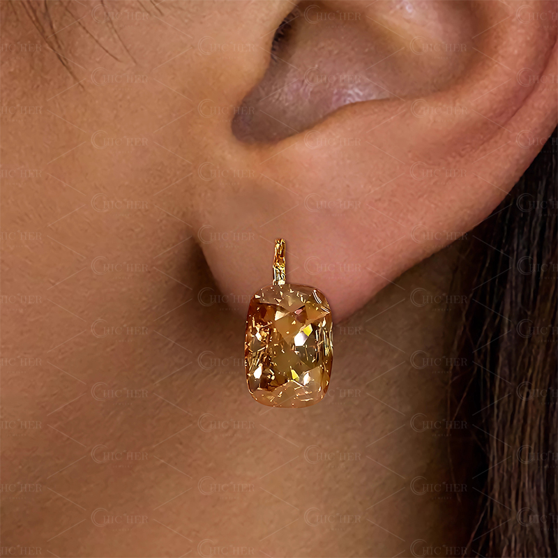 Cushion Cut Champagne Sapphire Dangle Earrings