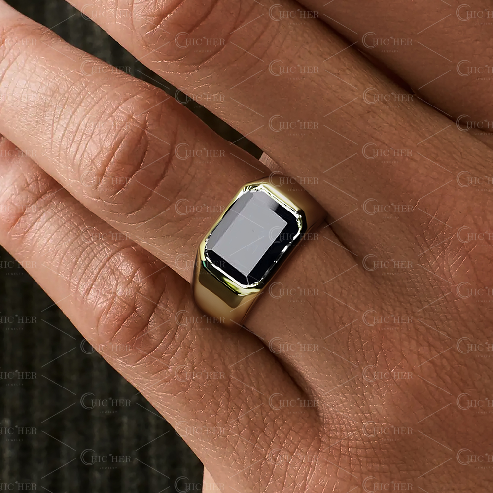 5ct Radiant Cut Black Sapphire Men's Engagement Ring