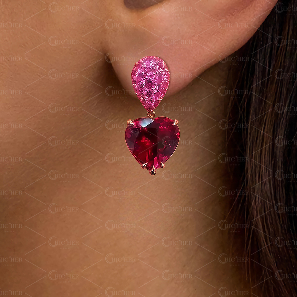 Heart Cut Garnet Sapphire Drop Earrings