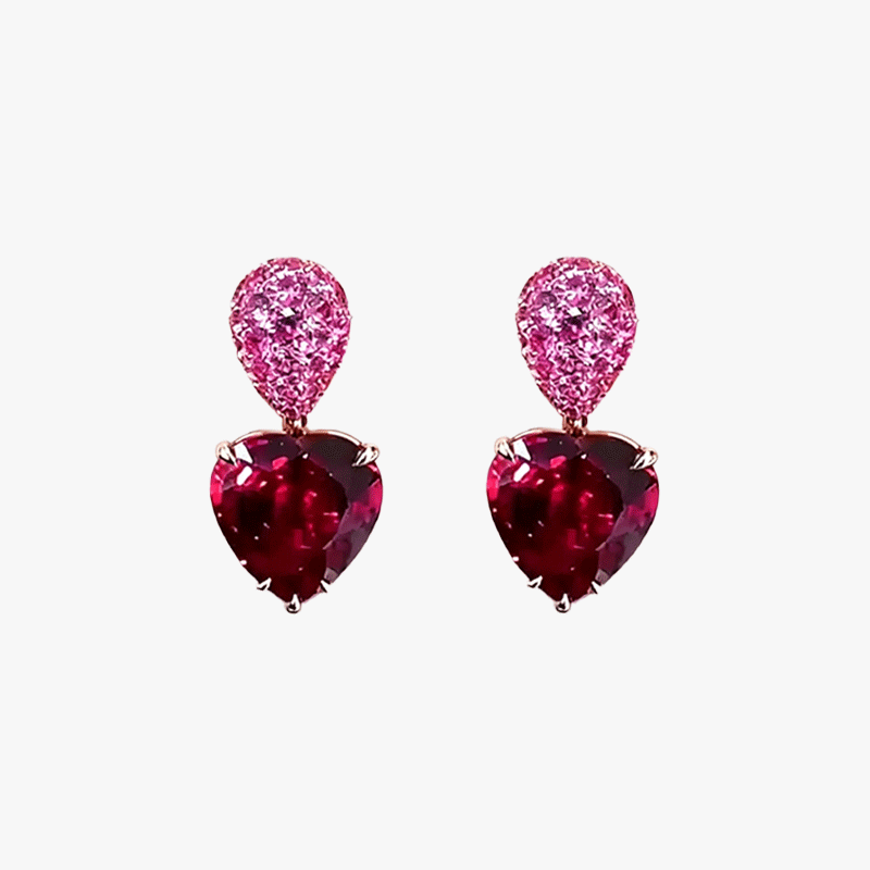 Heart Cut Garnet Sapphire Drop Earrings