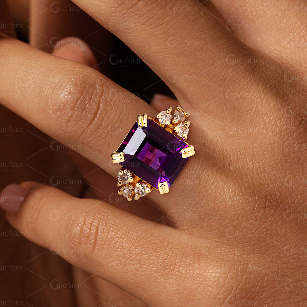 6ct Emerald Cut Amethyst Sapphire Engagement Ring