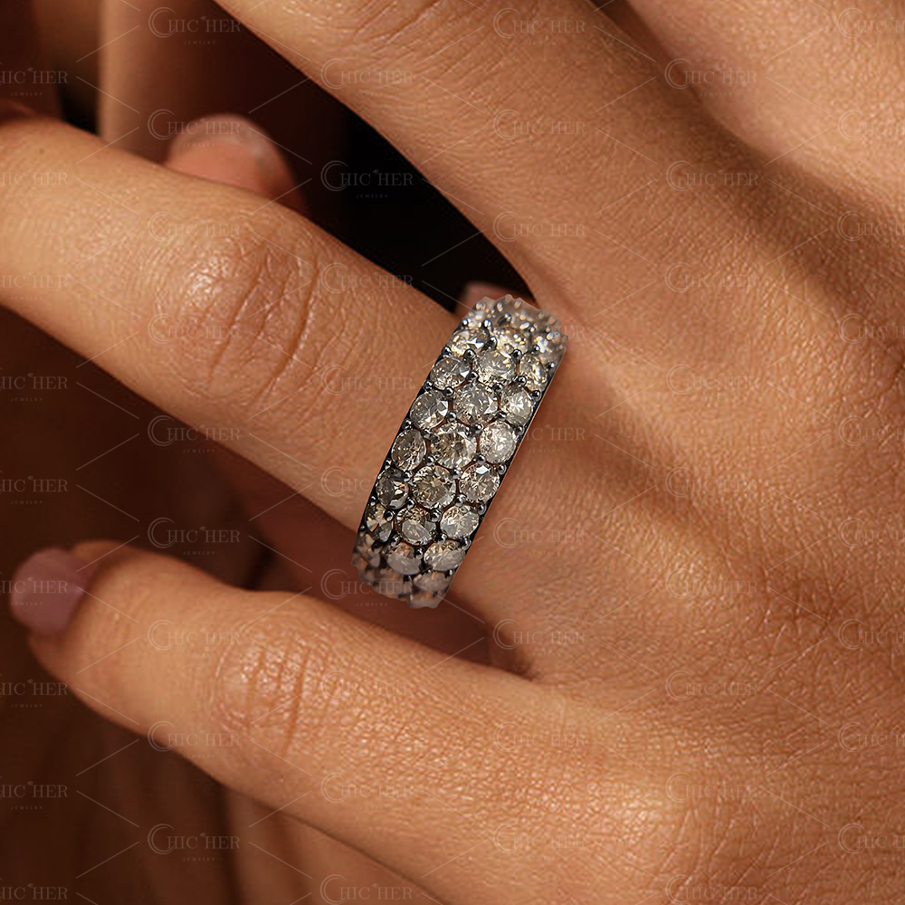 6.75ct Three-row White Sapphire Half Eternity Ring