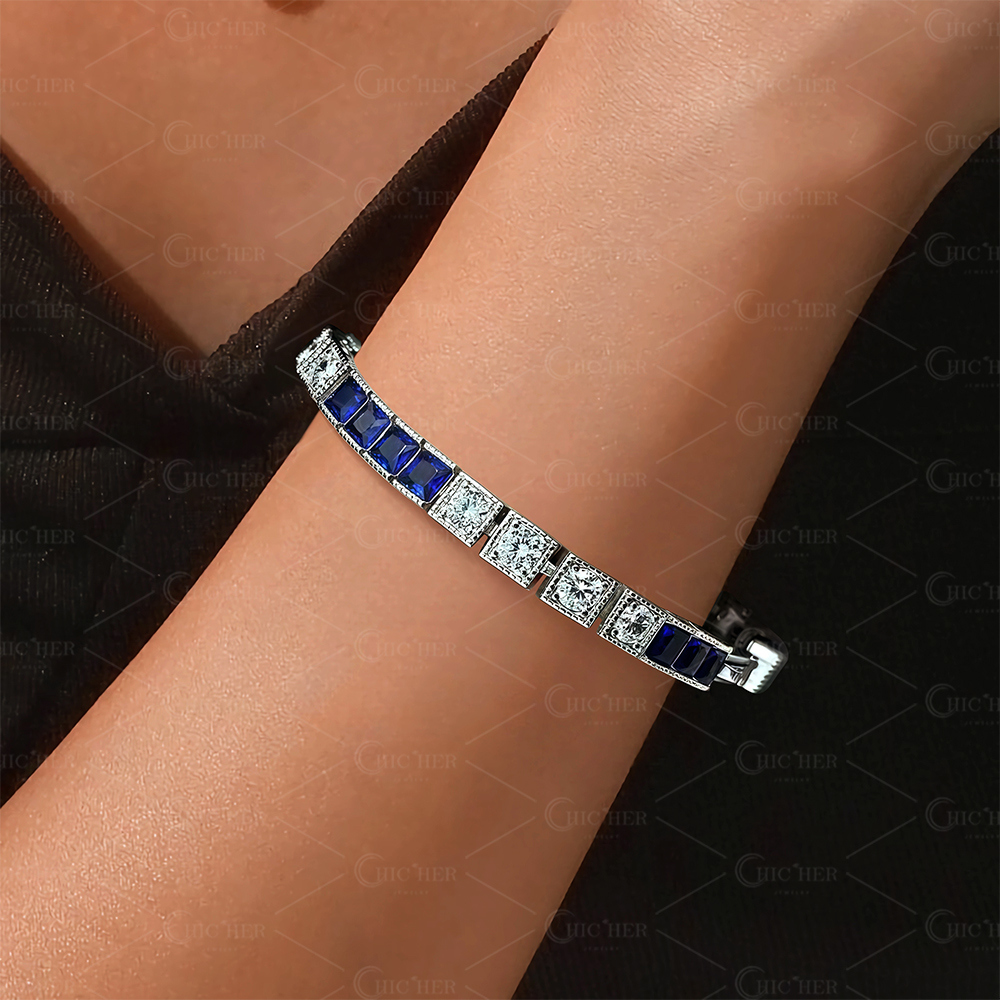 Round&Radiant Cut Blue Sapphire Bracelet