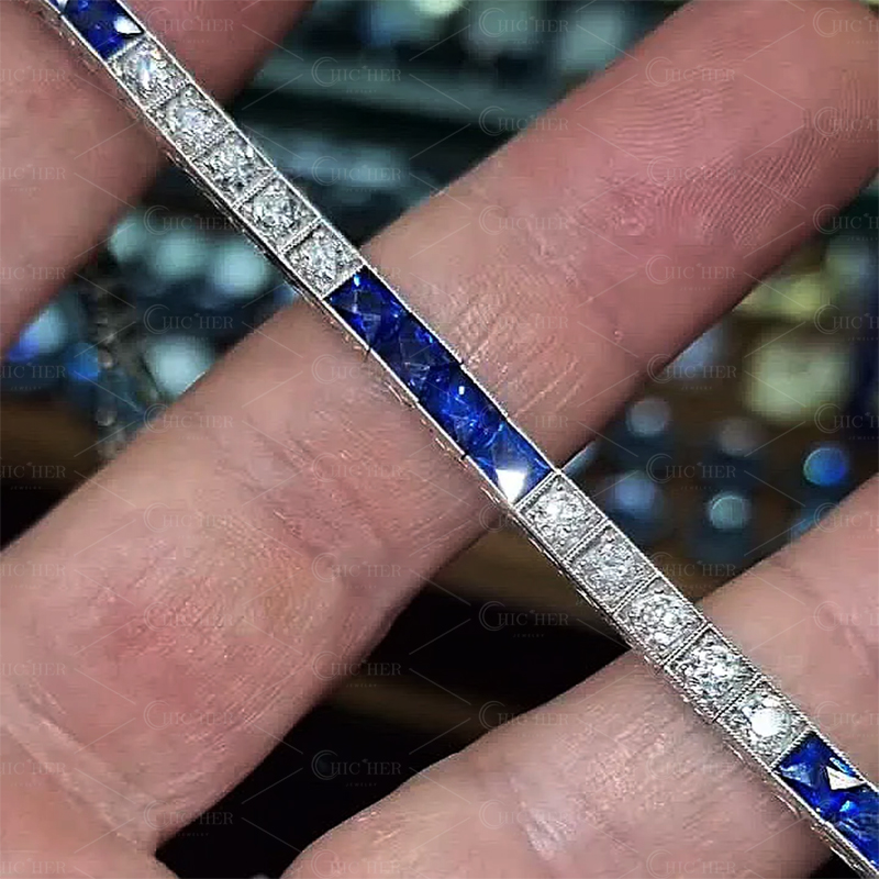 Round&Radiant Cut Blue Sapphire Bracelet