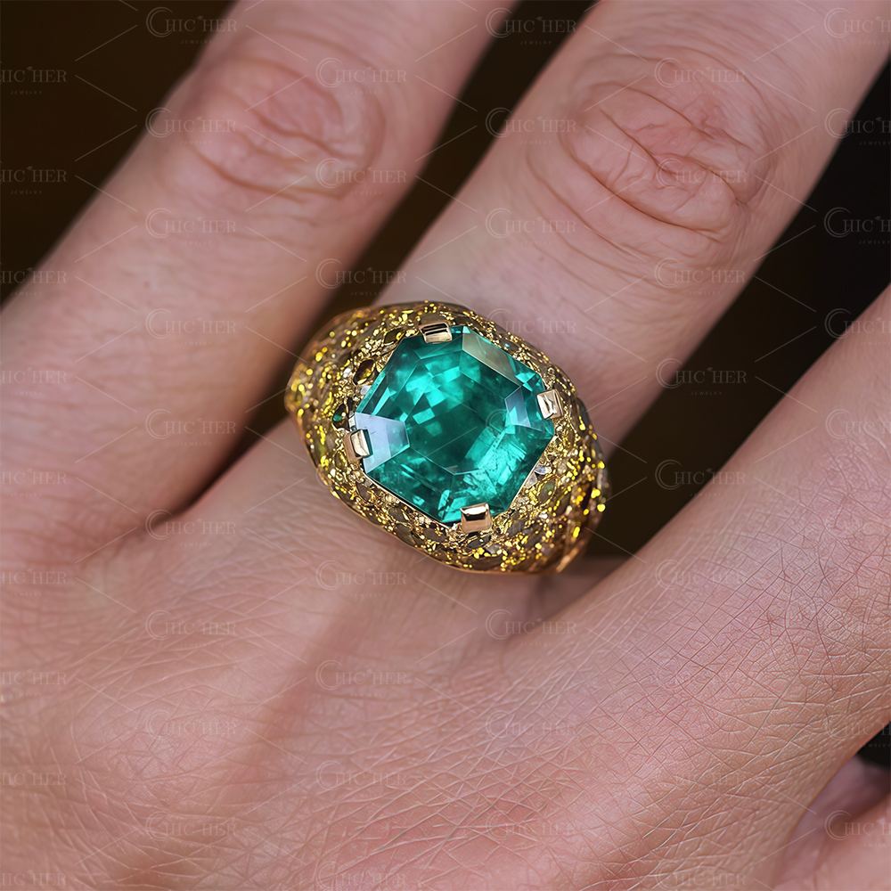 5ct Asscher Cut Emerald Sapphire Engagement Ring