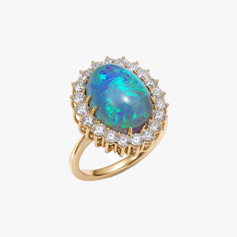 7ct Halo Oval Cut Black Opal Sapphire Engagement Ring