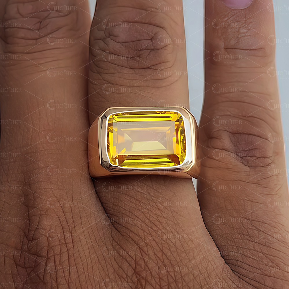 5ct Emerald Cut Yellow Sapphire Men's Engagement Ring