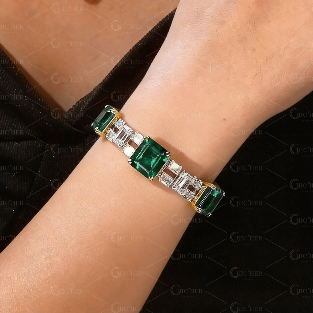 Asscher Cut Emerald Sapphire Bracelet