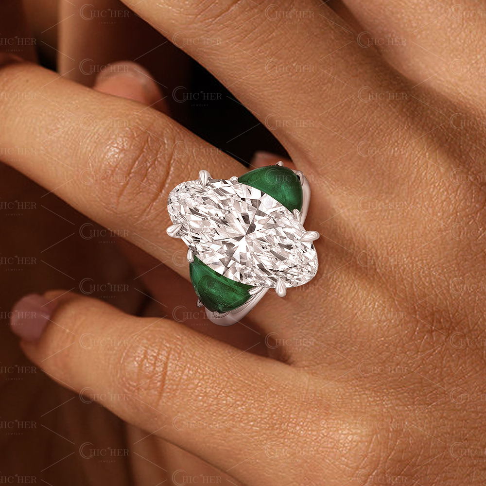 5ct Three-Stone Oval Cut White Sapphire Engagement Ring