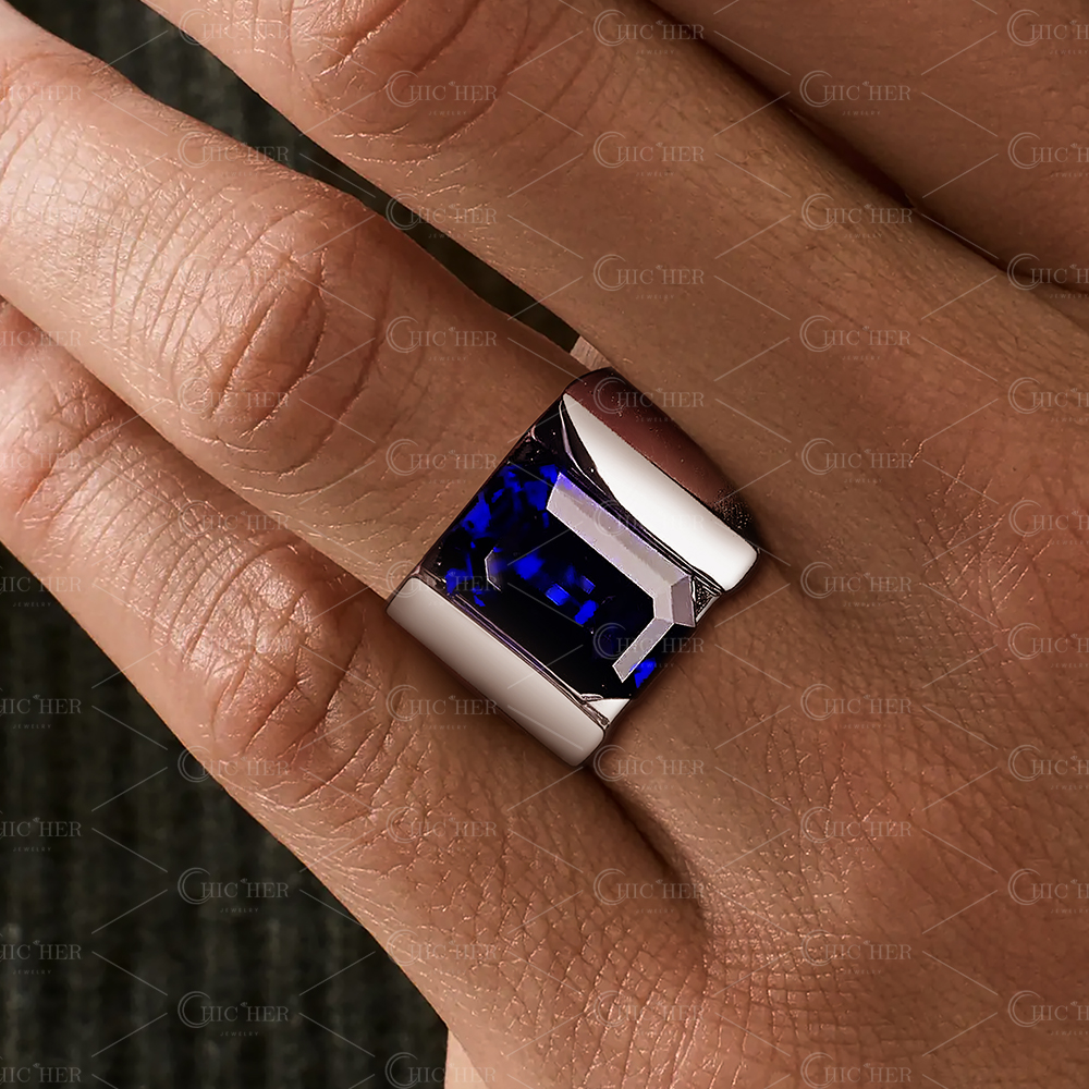 6ct Emerald Cut Men's Sapphire Ring