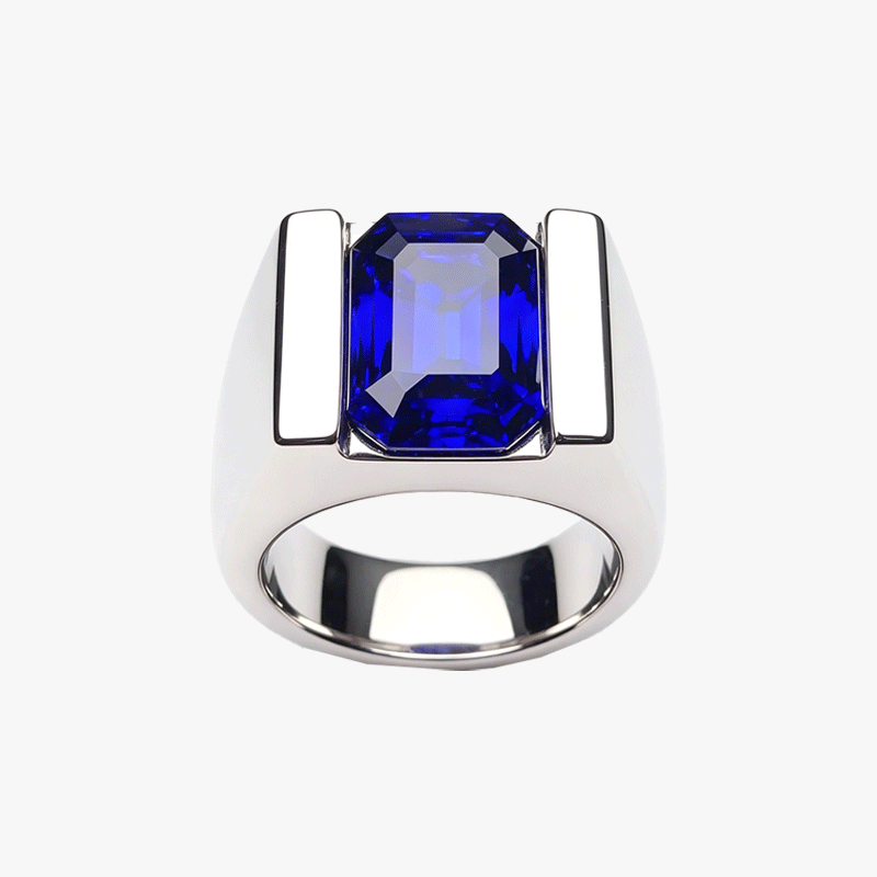 6ct Emerald Cut Men's Sapphire Ring
