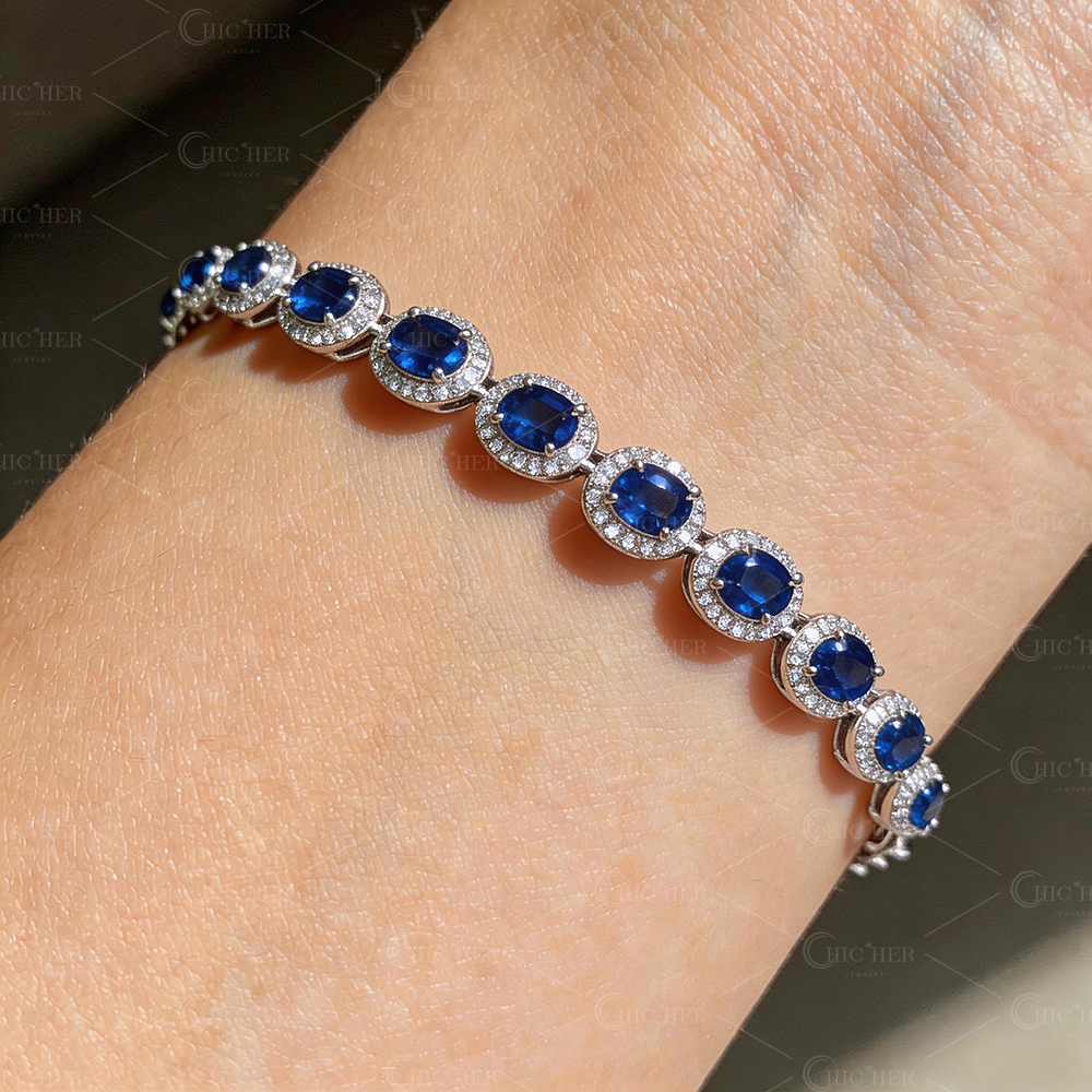 Oval Cut Blue Sapphire Bracelet