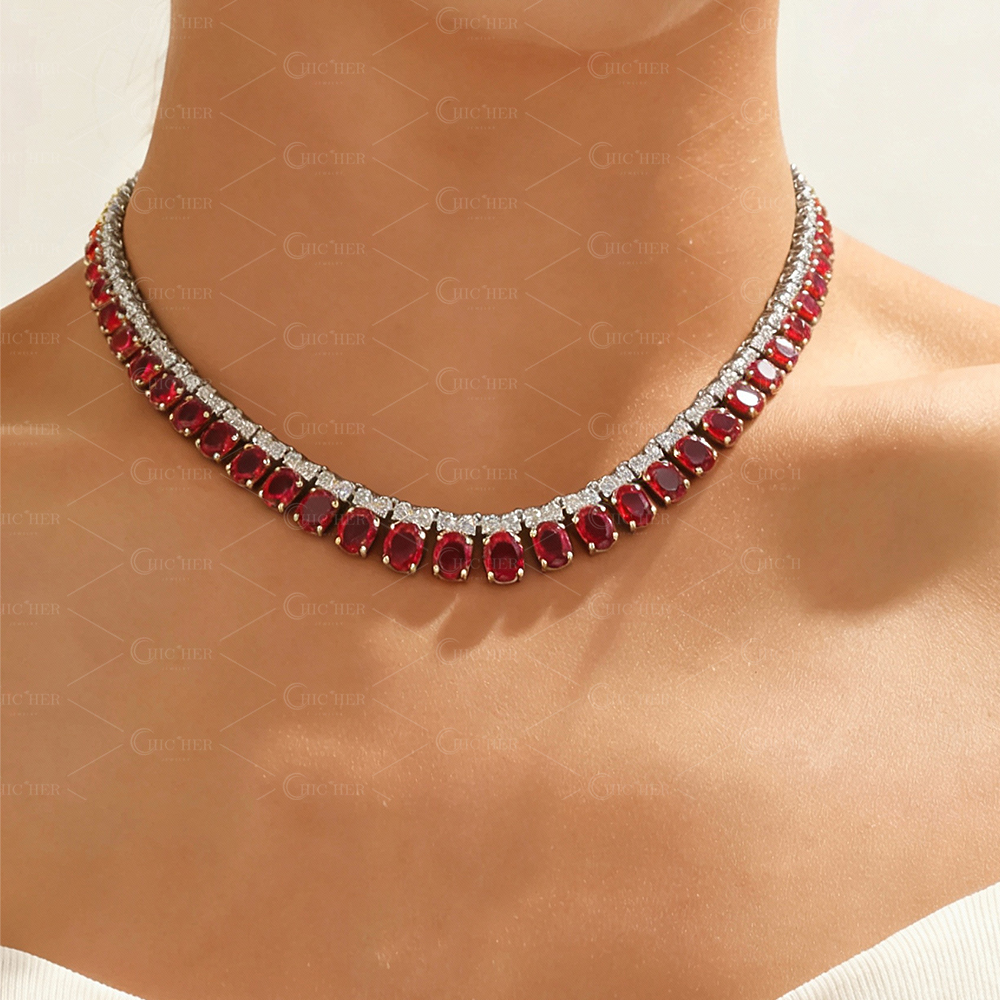 Oval Cut Ruby Sapphire Necklace