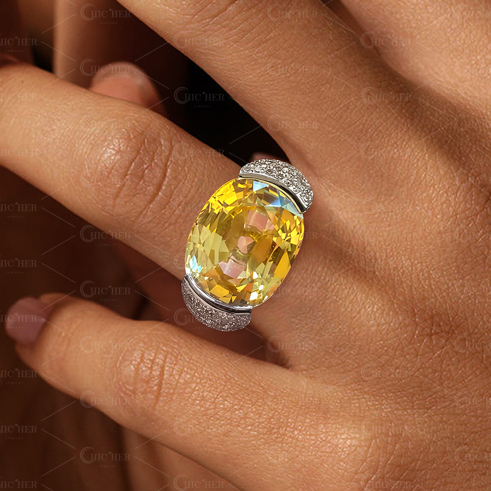 5ct Unique East-west Oval Cut Yellow Sapphire Ring