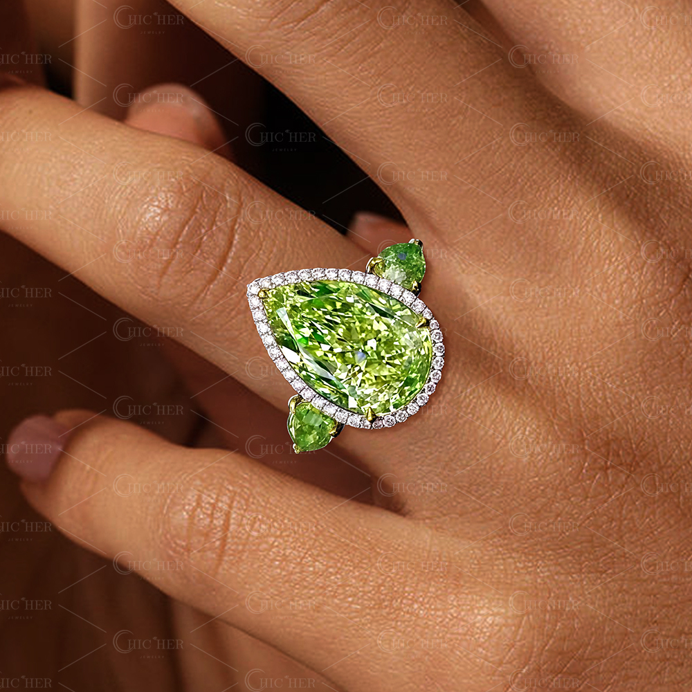 4ct Three-stone Pear Cut Peridot Ring