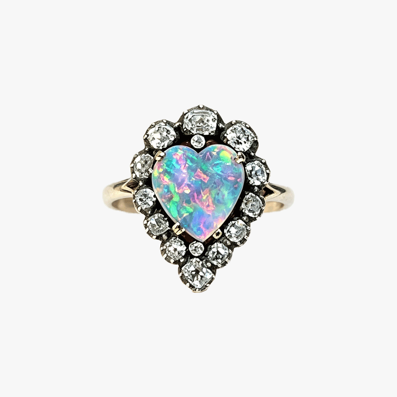 3ct Art Deco Heart Cut Opal Sapphire Ring