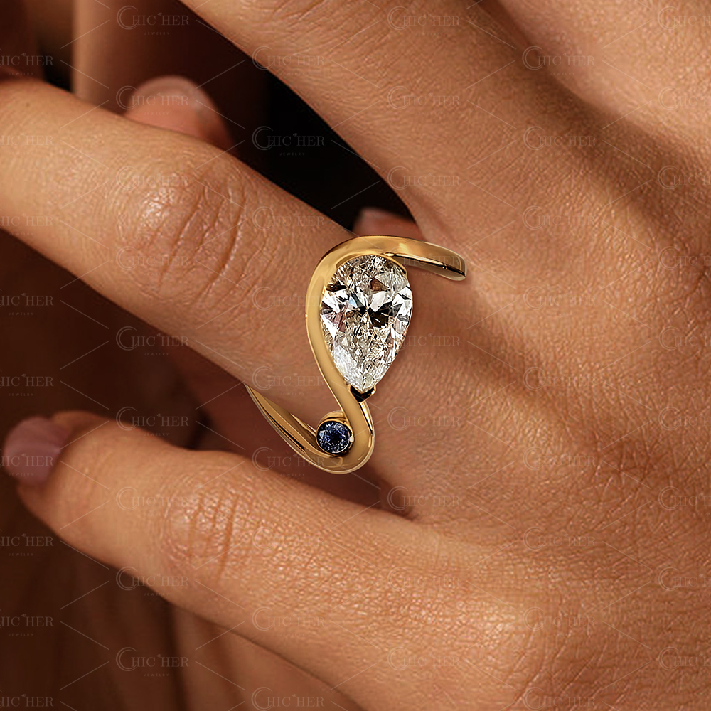 2ct Pear Cut White Sapphire Engagement Ring