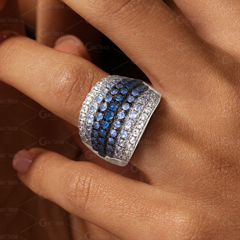 9.25ct Round Cut Gradient Sapphire Cocktail Ring