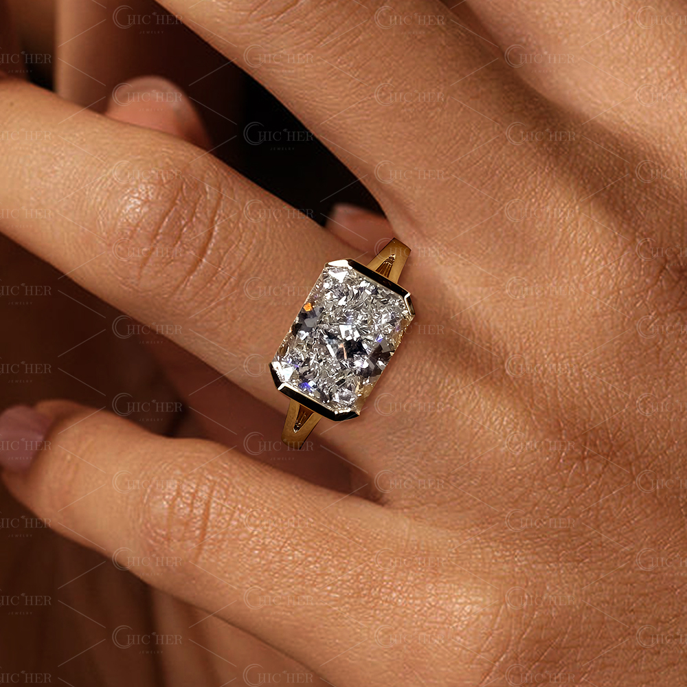 4ct Channel Setting  Radiant Cut White Sapphire Ring In Gold