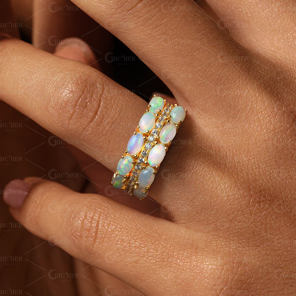 3.5ct Oval Cut Opal Sapphire Eternity Ring