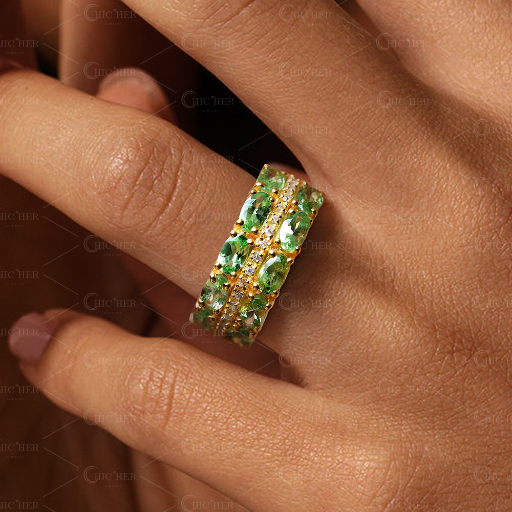 3.5ct Oval Cut Green Sapphire Eternity Ring