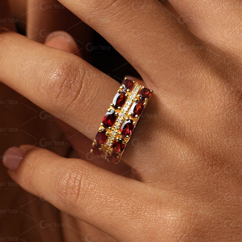 3.5ct Oval Cut Garnet Sapphire Eternity Ring