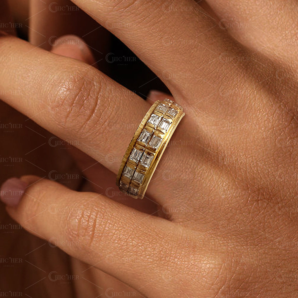 3.15ct Emerald Cut White Sapphire Half Eternity Ring