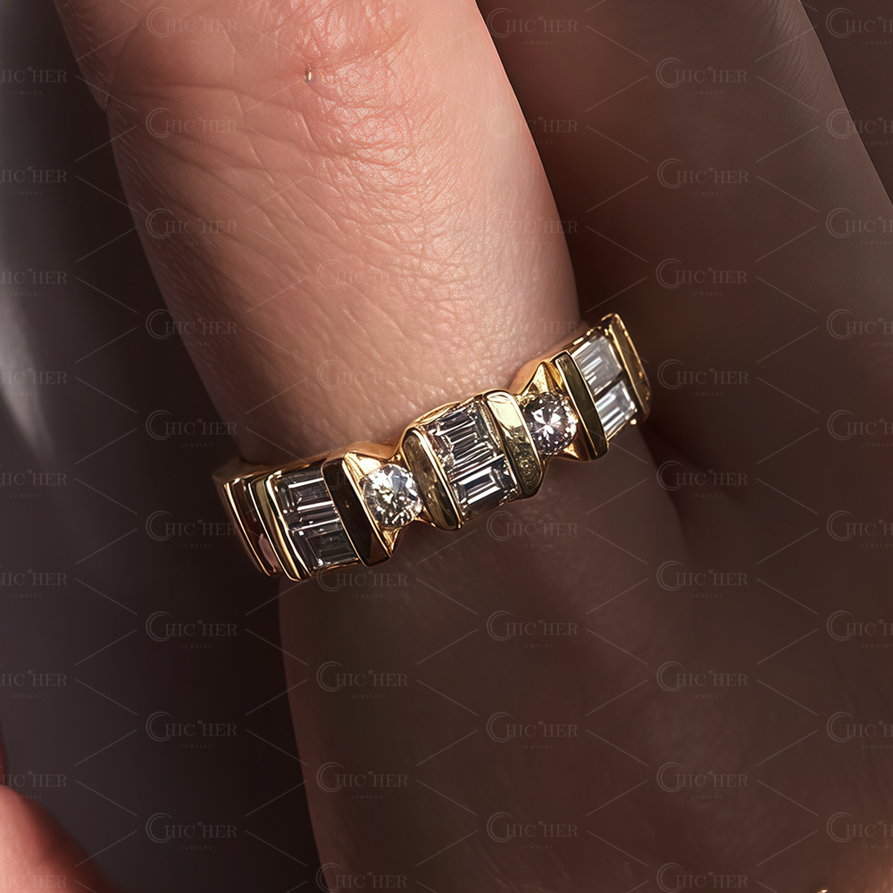 3.75ct Emerald&Round Cut White Sapphire Half Eternity Ring