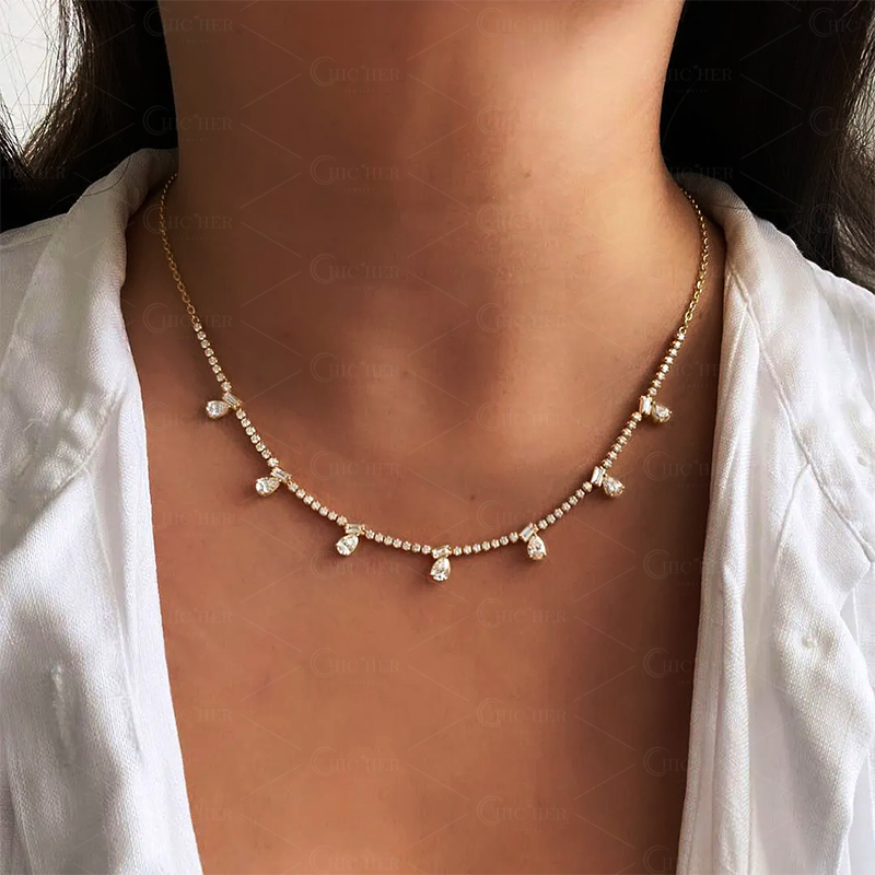 Multi-cut White Sapphire Tennis Necklace 