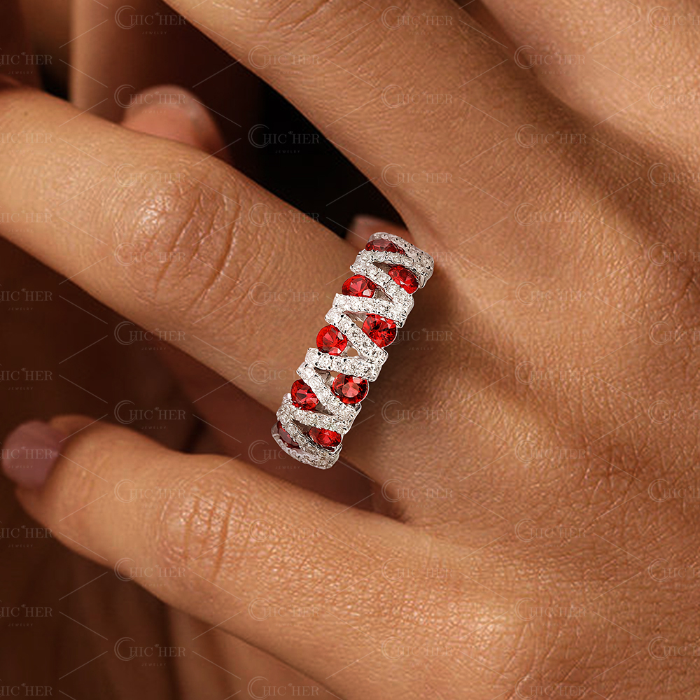 1.75ct Round Cut Garnet Sapphire Half Eternity Ring