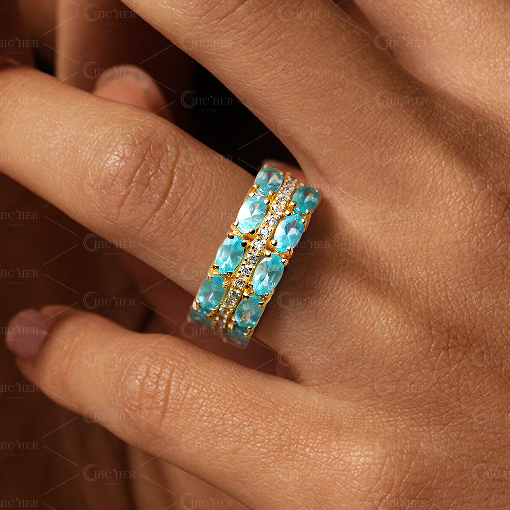 3.5ct Oval Cut Aquamarine Sapphire Eternity Ring