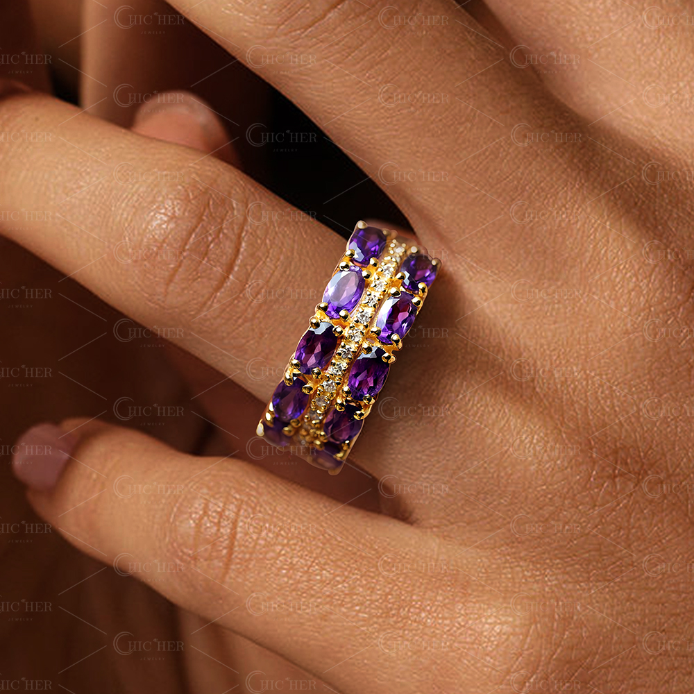 3.5ct Oval Cut Amethyst Sapphire Eternity Ring