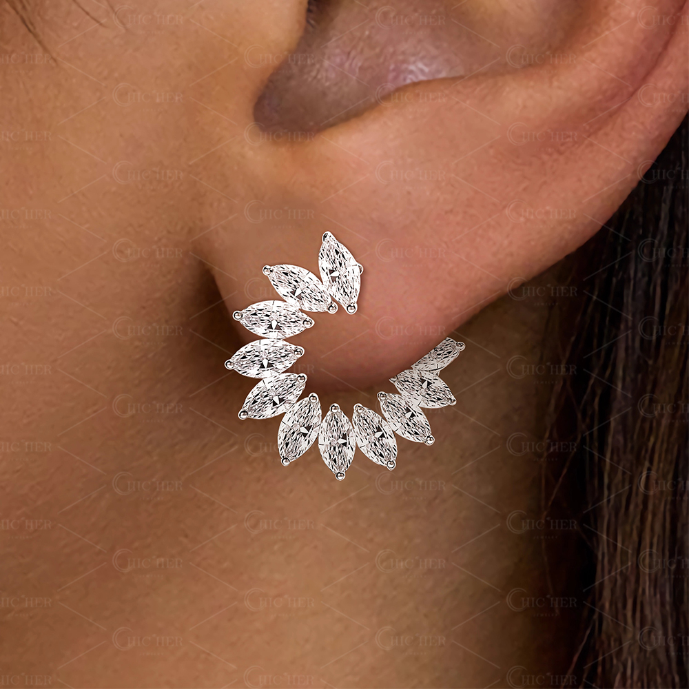 Marquise Cut White Gemstone Modern Earrings