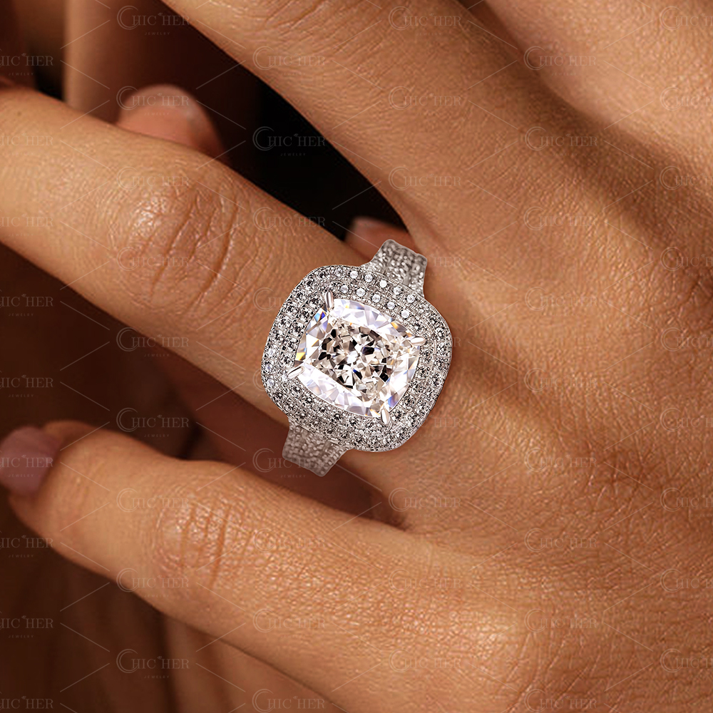 5ct Double Halo Cushion Cut Sapphire Engagement Ring