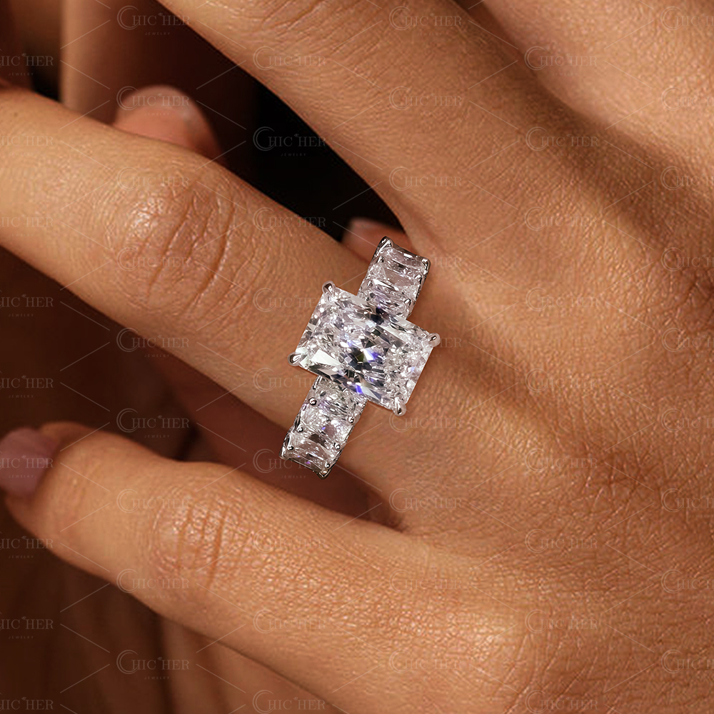 5ct Radiant Cut White Sapphire Engagement Ring