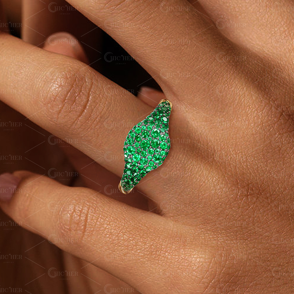 3.75ct Micro-pave Setting Round Cut Emerald Sapphire Ring