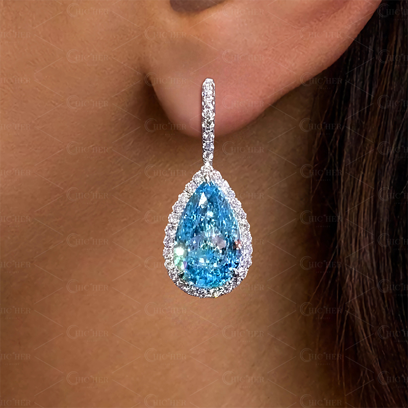 Pear Cut Aquamarine Sapphire Drop Earrings