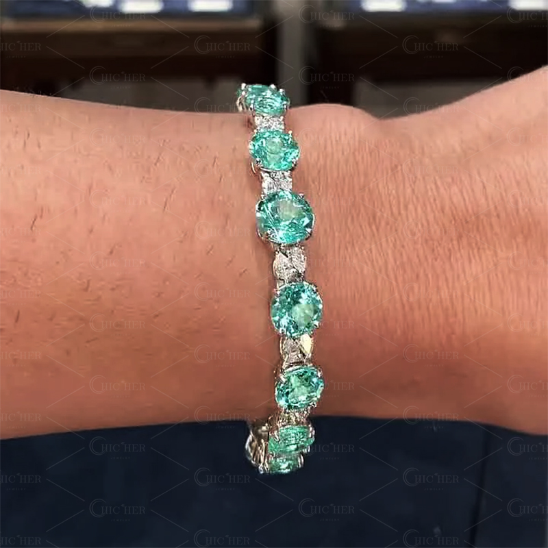 Round&Pear Cut Aquamarine Sapphire Bracelet