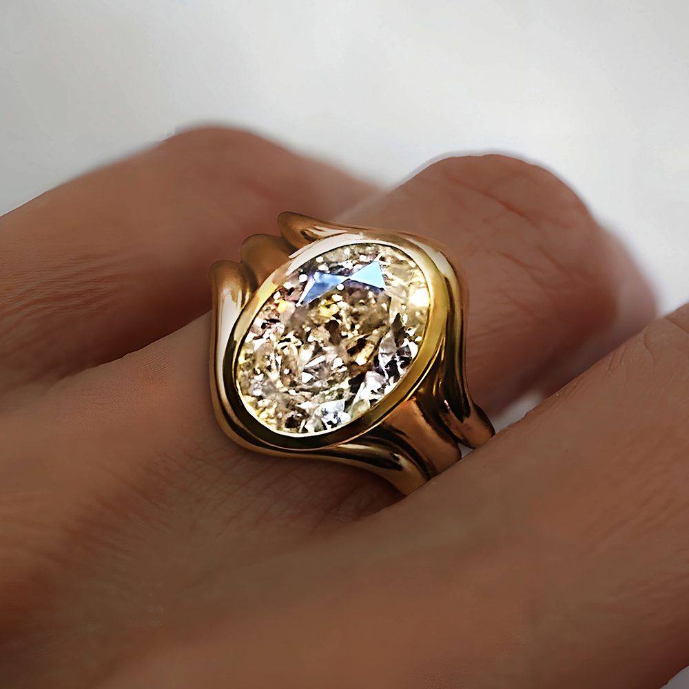 4.8ct Bezel Setting Oval Cut White Sapphire Bridal Set Ring/3pcs