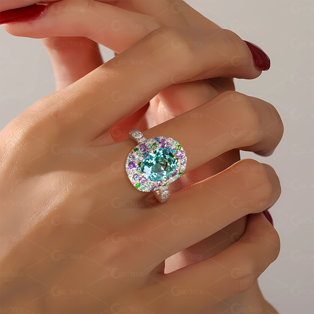 5ct Oval Cut Aquamarine Sapphire Cocktail Ring