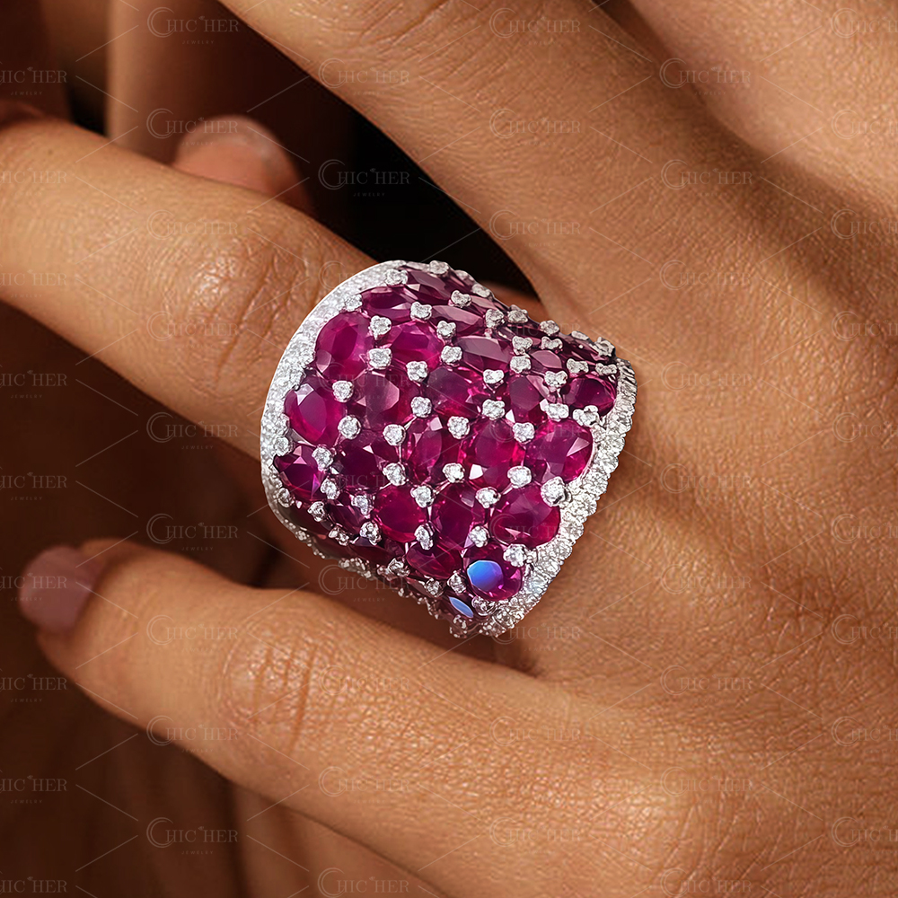 9.85ct Round Cut Ruby Sapphire Cocktail Ring