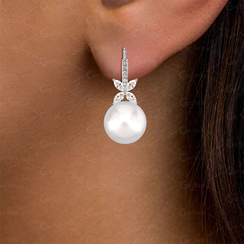 Round&Marquise Cut Pearl Drop Earrings