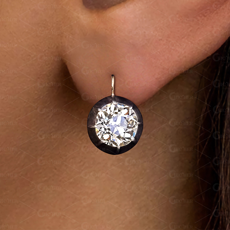 Old European Cut White Sapphire Dangle Earrings