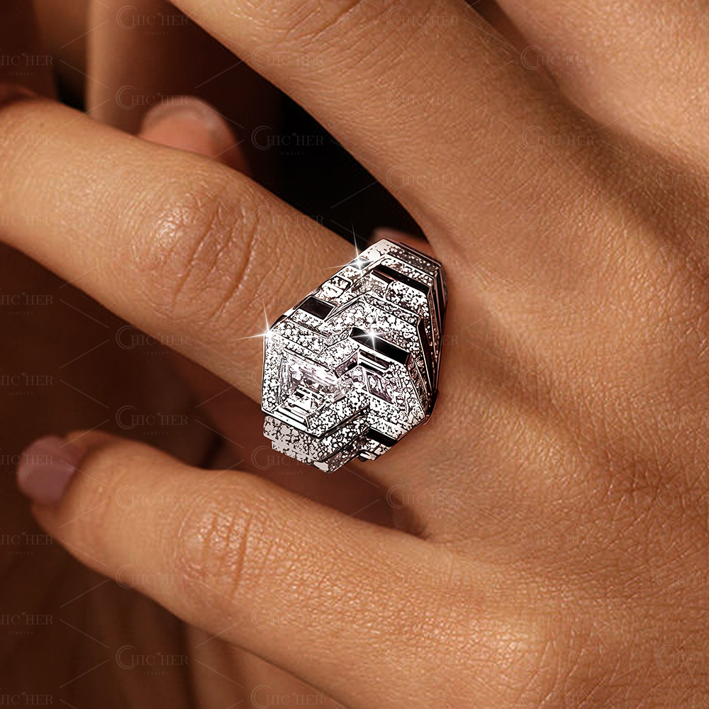 8.75ct Tapered Baguette Cut White Sapphire Cocktail Ring