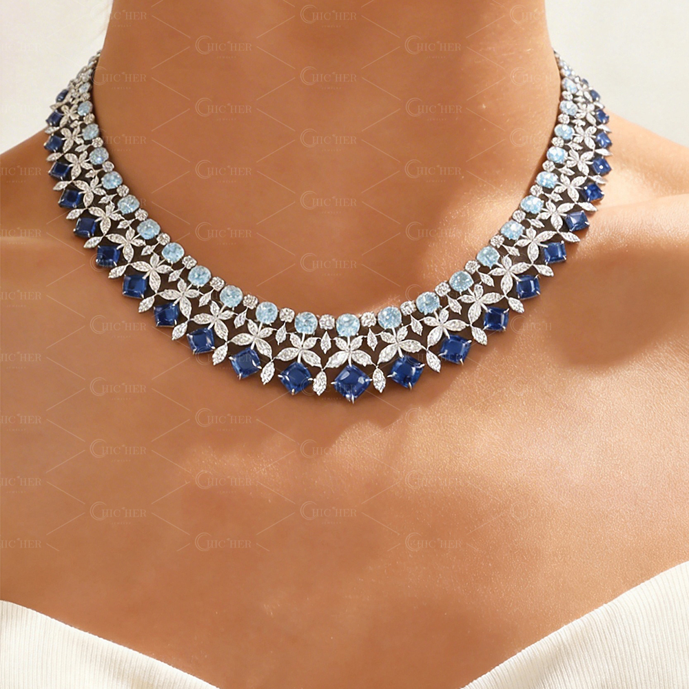 Luxury Multi-Cut Blue Sapphire Necklace