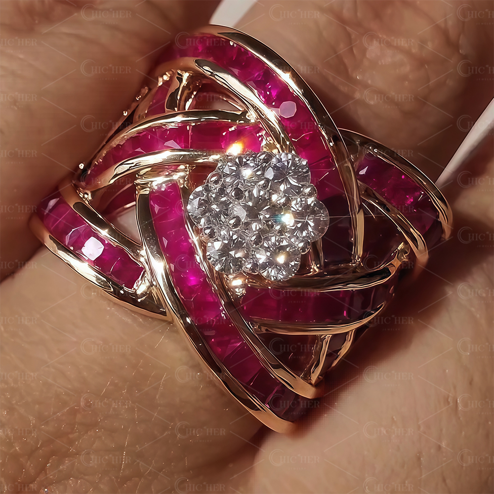 1.5ct Round Cut Ruby Sapphire Cocktail Ring