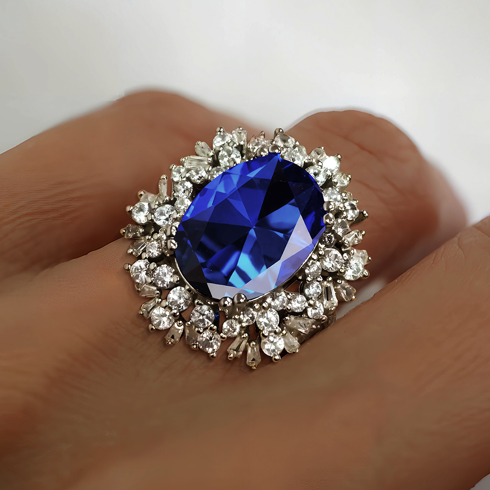 6.75ct Oval Cut Blue Sapphire Engagement Ring