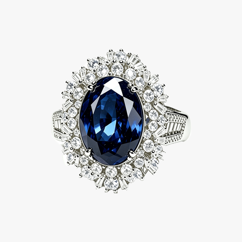 6.75ct Oval Cut Blue Sapphire Engagement Ring