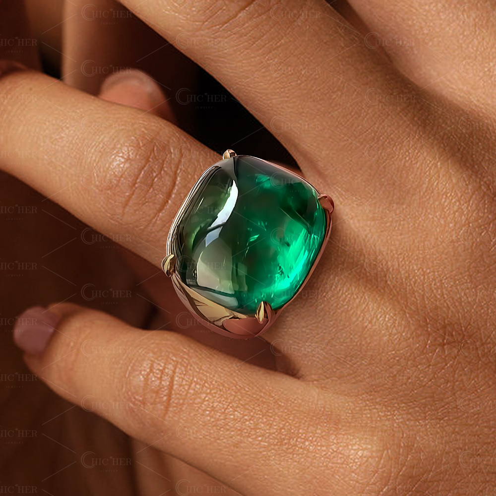 17ct Royall Colombian Cabochon Cut Emerald Sapphire Engagement Ring