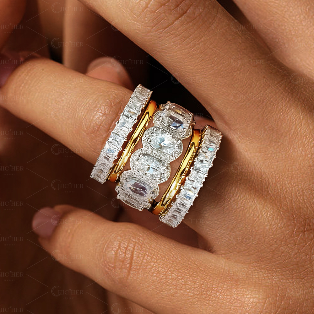 8.75ct Cushion Cut White Sapphire Stacking Ring Set/ 5pcs